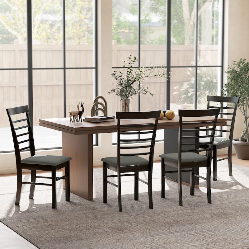 HOMCOM Wooden Dining Chairs Set of 4, Farmhouse Upholstered Kitchen Chairs with Rubber Wood Frame for Living Room, Dining Room