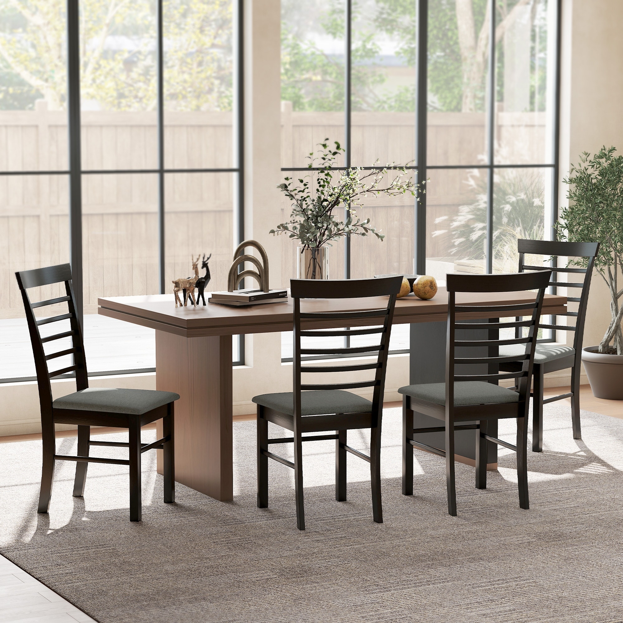 HOMCOM Wooden Dining Chairs Set of 4, Farmhouse Upholstered Kitchen Chairs with Rubber Wood Frame for Living Room, Dining Room