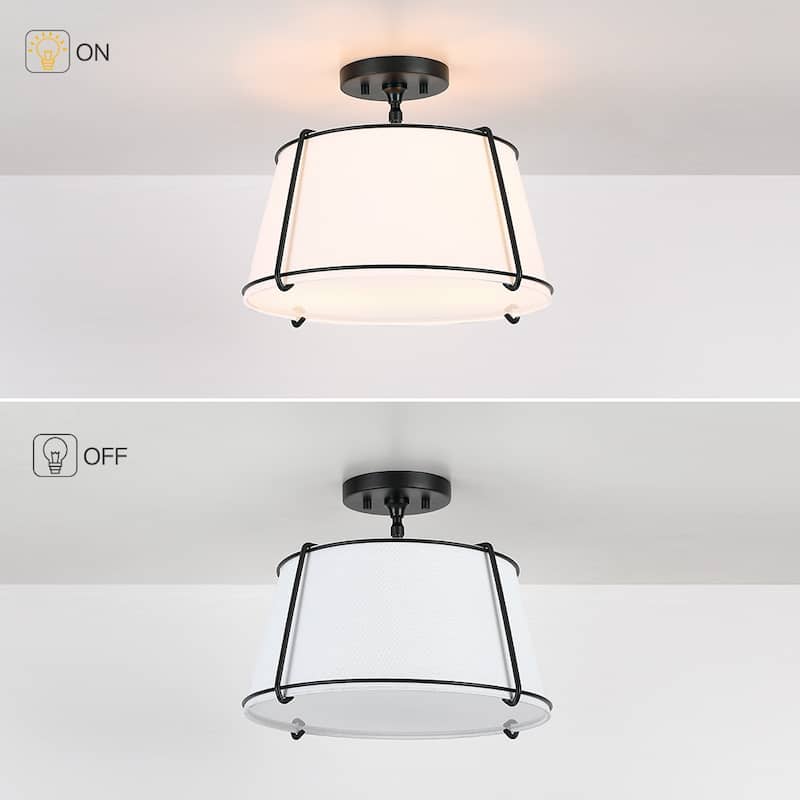 Martina 2-Light White Fabric Semi-Flush Mount- 15"W