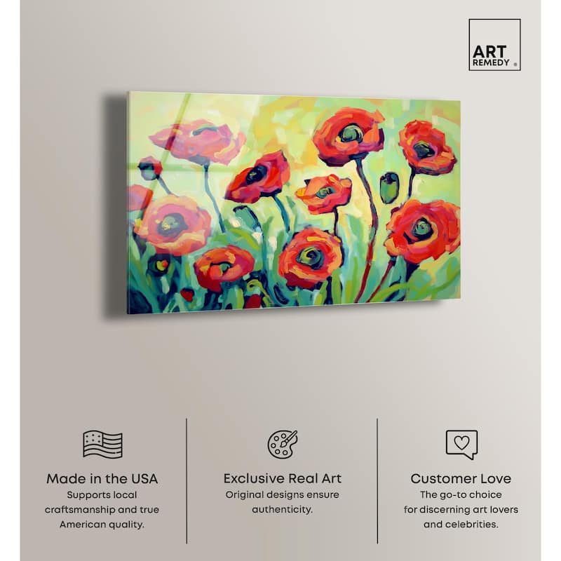 Red Poppy Field I Acrylic by Art Remedy, Ready to Hang