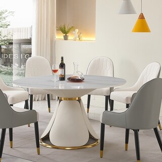 53 inch Modern sintered stone round dining table with stainless steel ...