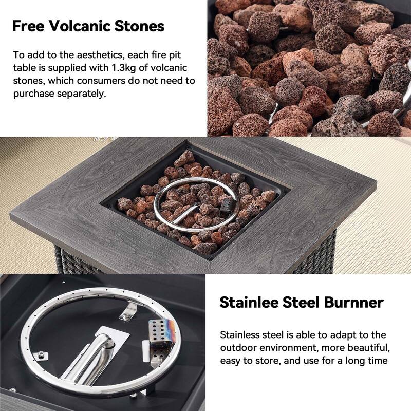 Cavira 5-Piece Brown Wicker Patio Fire Pit Set with 4 Swivel Glider Chairs