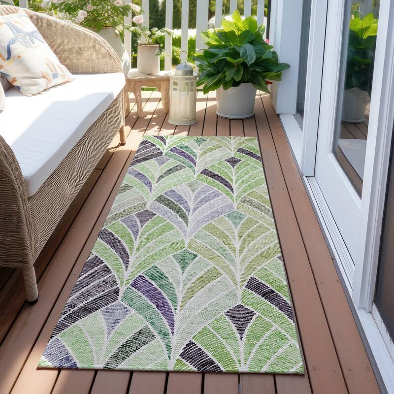 Machine Washable Indoor/ Outdoor Chantille Modern Mosaic Rug - Green - 2'3" x 7'6"