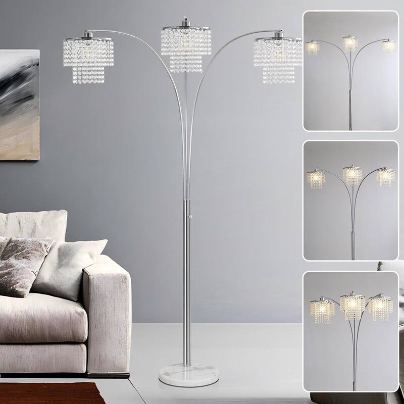 Brio 90" 3-Light Modern Crystal Arc Floor Lamp - 85