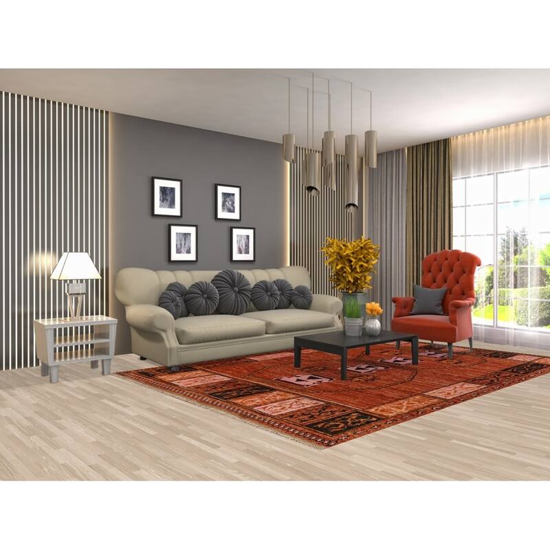 Hand Knotted Oriental 100% Wool Carpet Modern Tribal Oranges & Rust Moroccan Area Rug - 10' 2'' X 6' 8''