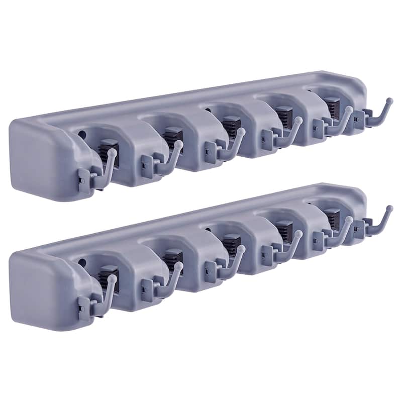 Sorbus Broom and Mop Wall Mounted Storage Organizer, Grey - 2 Pack - 2.5'' H X 16'' W X 3.5'' D - Green - Plastic