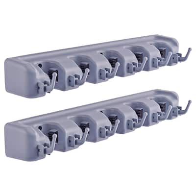 Sorbus Broom and Mop Wall Mounted Storage Organizer, Grey - 2 Pack - 2.5'' H X 16'' W X 3.5'' D