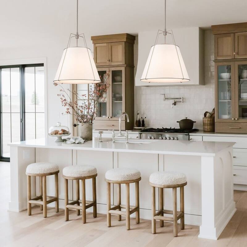 Mid Century 4-Light Conical Fabric Shade Lantern Pendant Ambient Light - 23.6in - White Shade+Nickel Finish