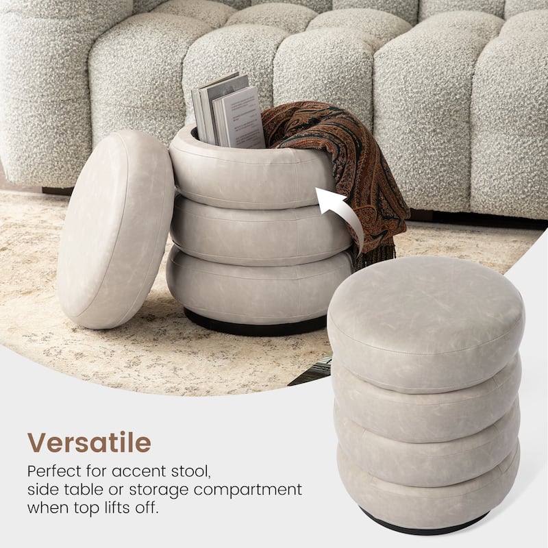 Glitzhome 19.5"H Leather Upholstered Storage Ottoman or Accent Stool