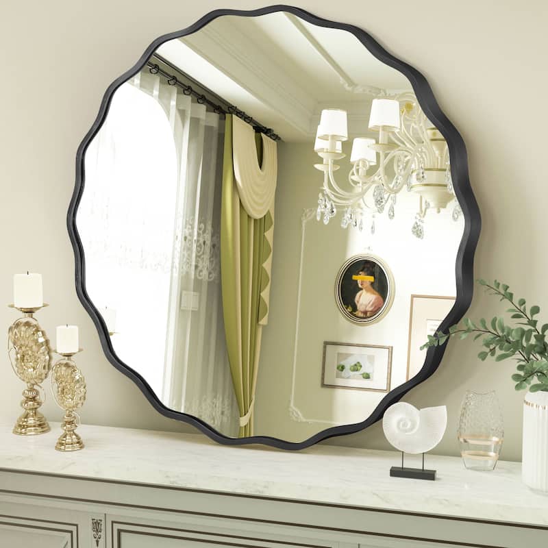 Decorative Aluminum Alloy Framed Wavy Round Wall Mirror Bathroom Vanity Mirror