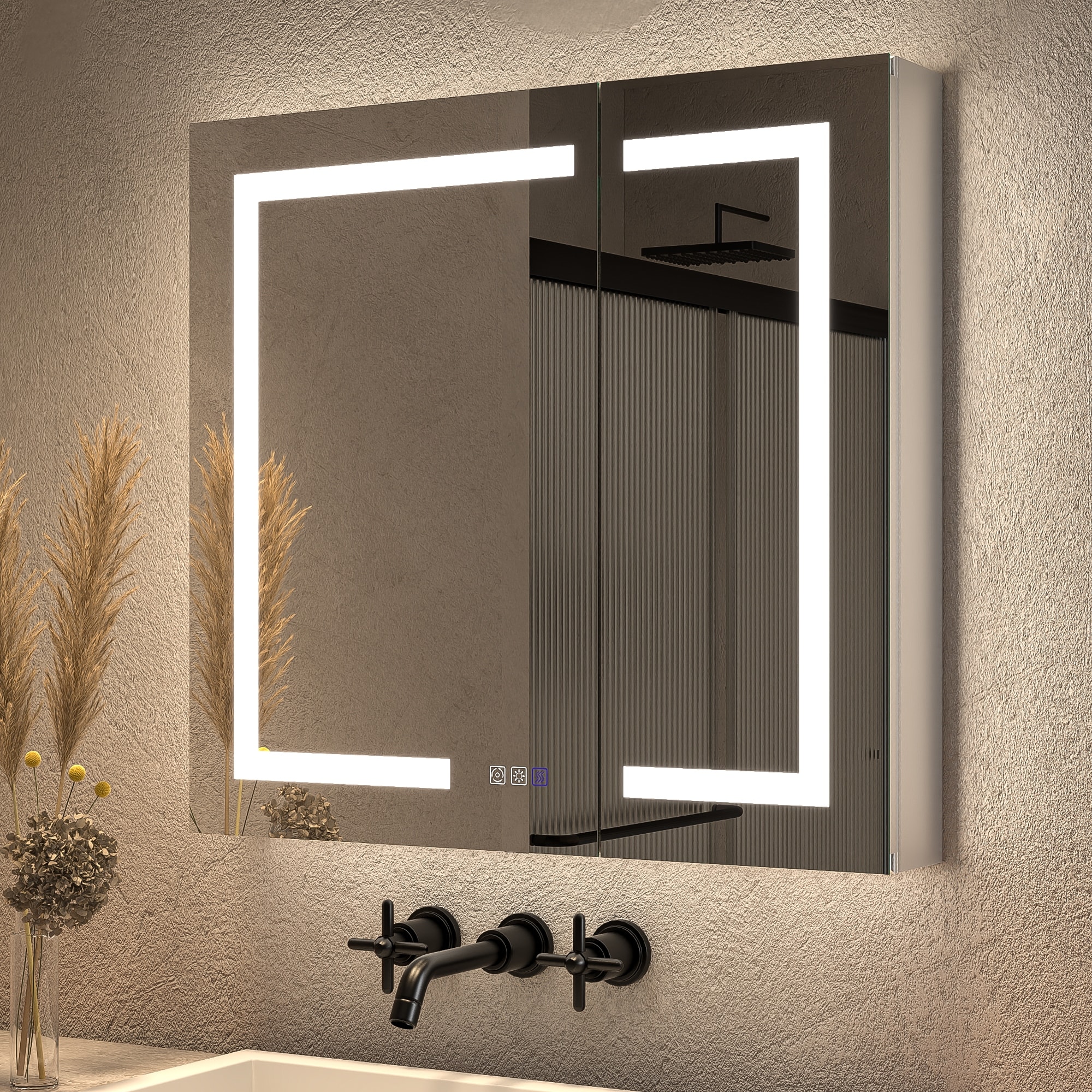 EcoBrite 20 in. W x 30 in. H Rectangular Black Aluminum LED Left Medicine Cabinet with Mirror - 20 in.W*32 in.H