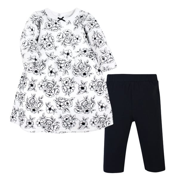 slide 1 of 1, Hudson Baby Infant Girl Quilted Cotton Dress and Leggings, Black Toile 0-3 Months - Black Toile