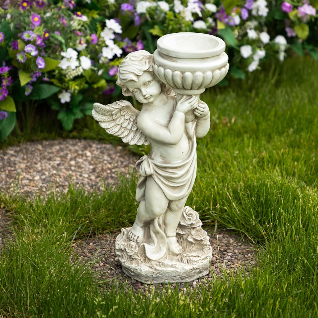 17.5" Cherub Angel Bird Bath Outdoor Garden Statue