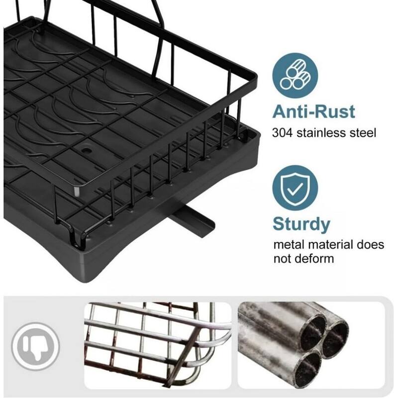 Stainless Steel Dish Rack with Drainboard, Detachable Utensil Holder