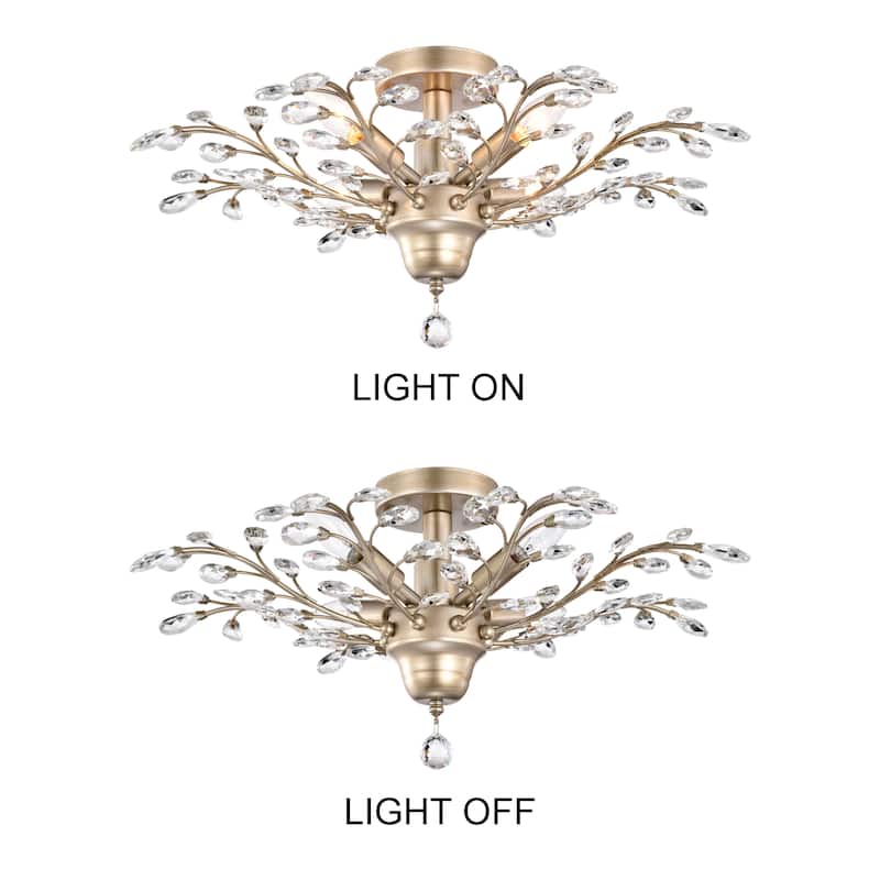 Holly 4-light Brushed Champagne Silver Crystal Leaves Flush Mount