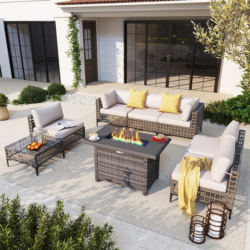 6 - Person Outdoor Sectional Seating Group with Fire Pit