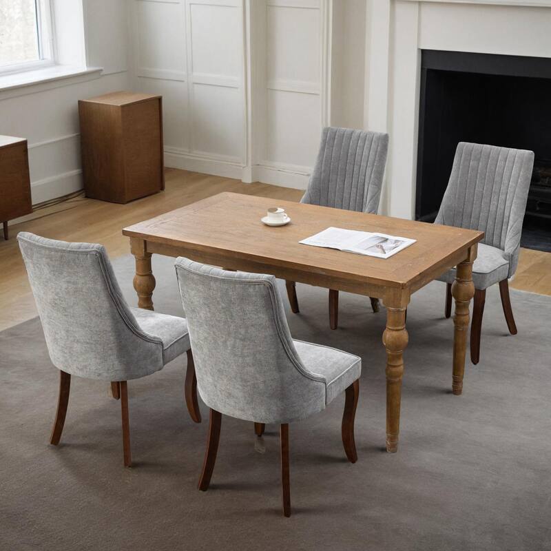 Rayon Cloth Flocking Linen Dining Chairs Channel Kitchen Dinner Chair Comfy Fabric Upholstered Accent Chair for Dining Room