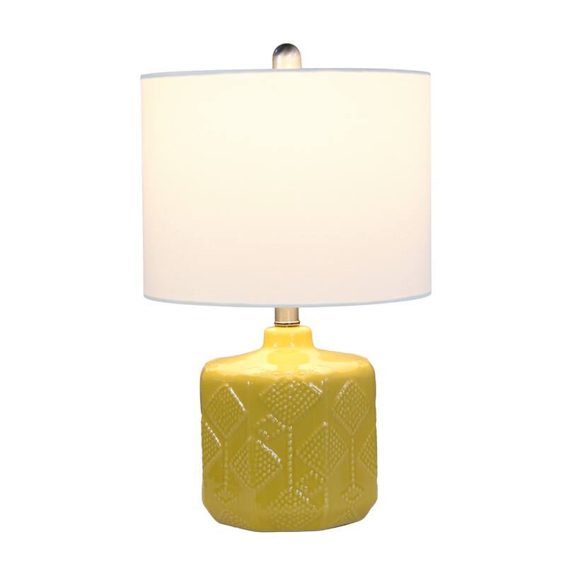 Eyelet Floral Ceramic Table Lamp with White Drum Shade - 19" - Yellow