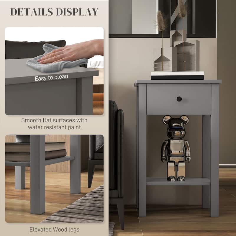 2-tier Modern Side Table with Drawer and Bottom Shelf