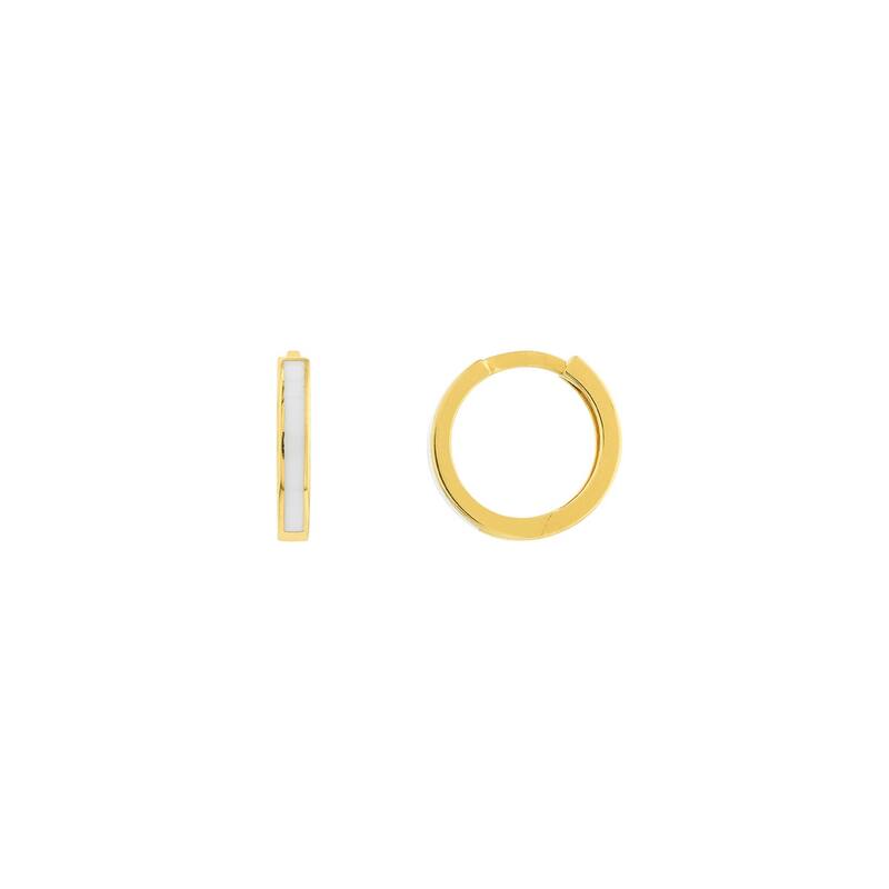 Curata 14k Yellow Gold 12.35x2mm White Enamel Baby Hoop Earrings