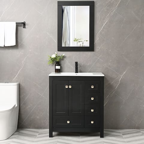 Eclife 30" Bathroom Vanity Set W/Drop in Sink Cabinet Mirror Combo