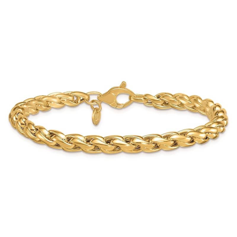 Curata 14k Yellow Gold Italian 7.5" 5mm Solid Squared Wheat Woven Bracelet