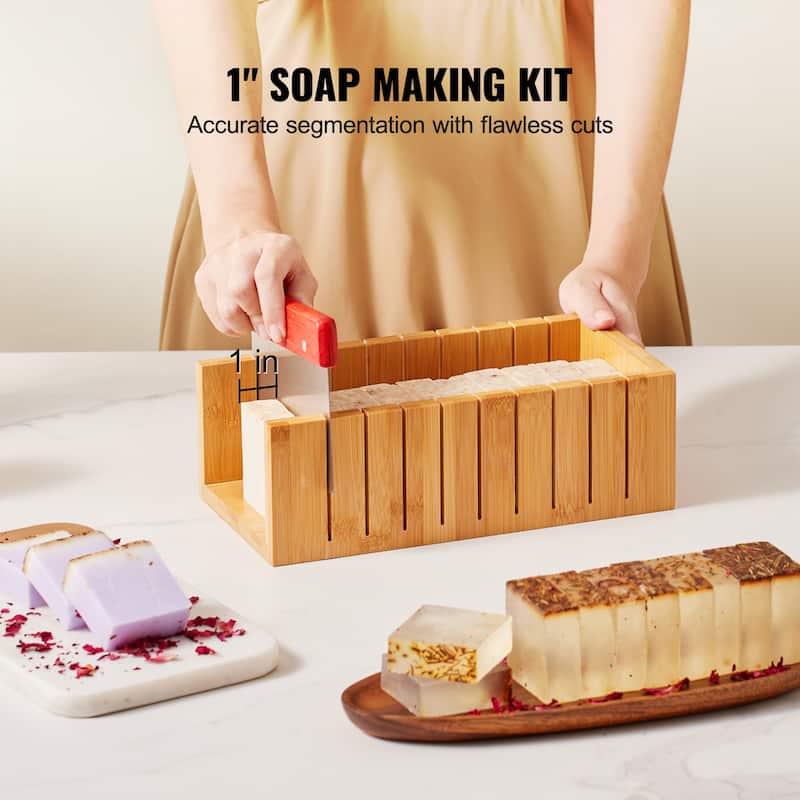 UIMOSO Soap Making Kit, Bamboo Cutting Box and Inner Box with Silicone Mold, Stainless Steel Straight Cutter and Wavy Cutter