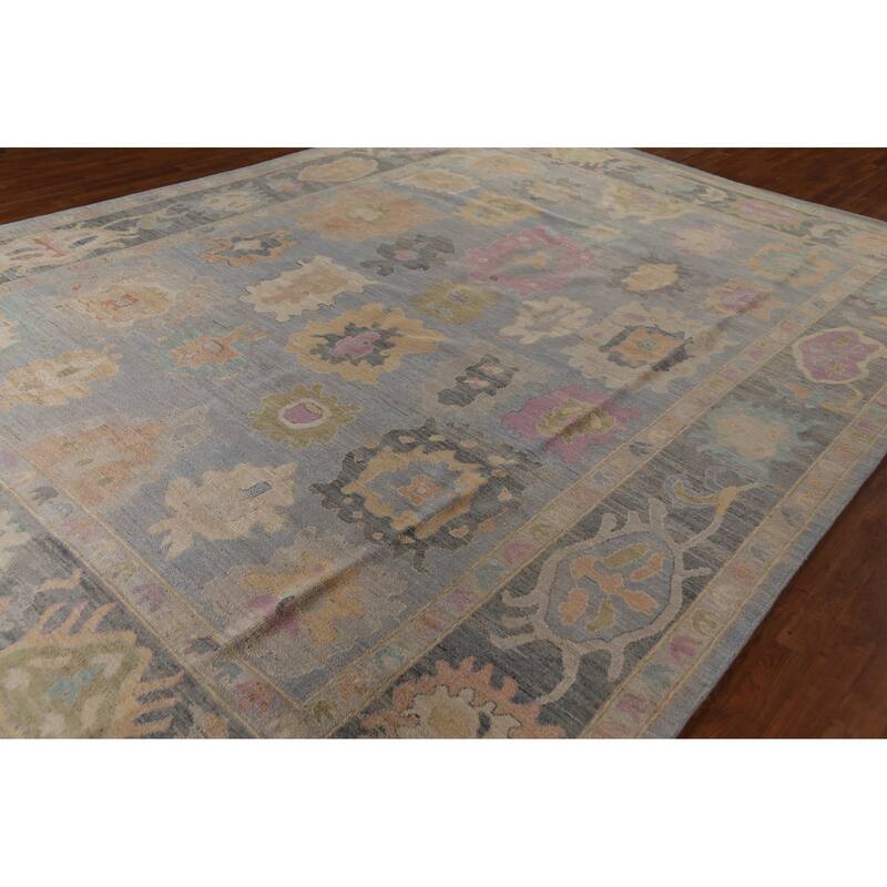 Oushak Turkish Large Rug Hand-Knotted Light Blue Wool Carpet - 10'0"x 13'8"