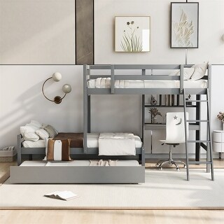 Merax Convertible Twin over Twin Bunk Bed with Built-in Desk and Ladder ...