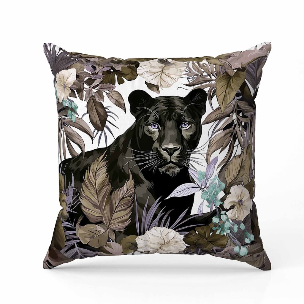 Panther Tropic Twilight Faux Suede Reversible Throw Pillow Black and Olive