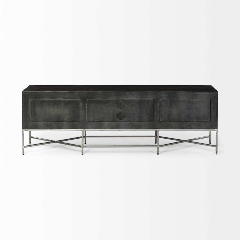 HomeRoots Dark Brown Solid Mango Wood Finish TV Stand Media Console With 2 Doors And 2 Open Shelves - 16