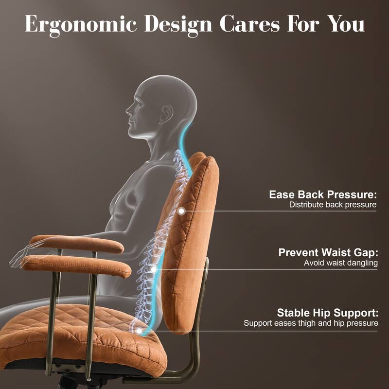 HOOOWOOO Mid-Century Leather Ergonomic Office Chair Adjustable Swivel Task Chair