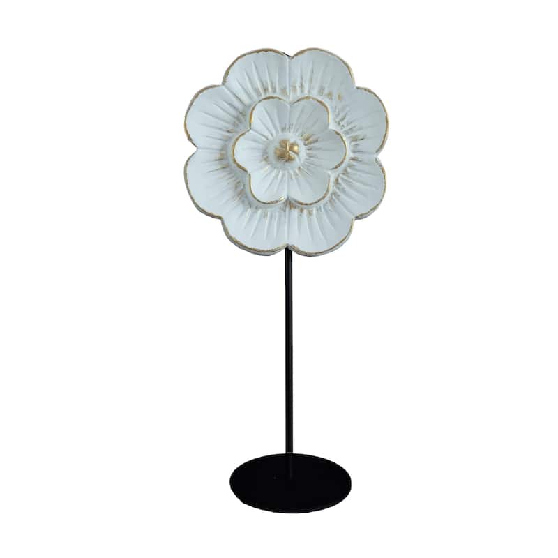 Artissance 14"H White Wooden Flower With Iron Base - Small - White