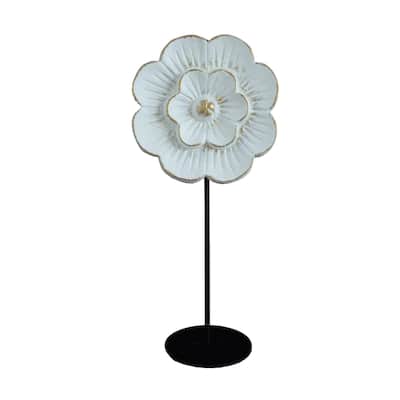 Artissance 14"H White Wooden Flower With Iron Base - Small