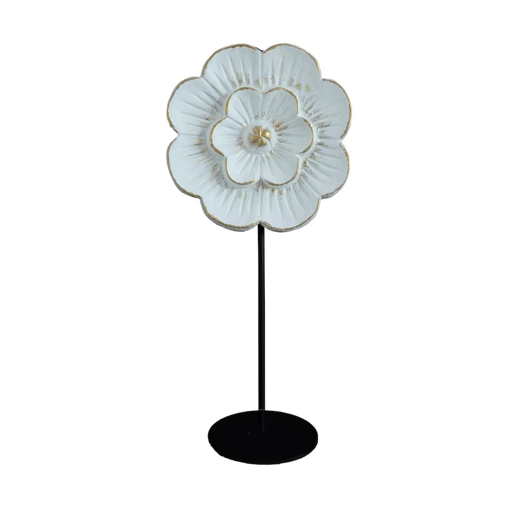 Artissance 14"H White Wooden Flower With Iron Base - Small