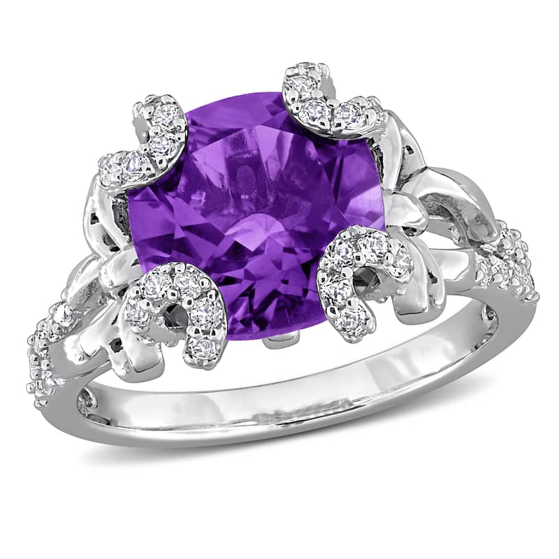 Miadora 4 1/8ct TGW Amethyst and White Topaz Cocktail Ring in Sterling Silver