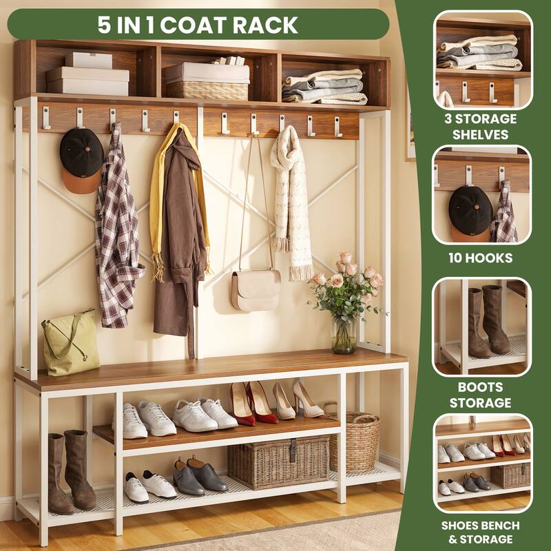 Moasis 5-in-1 Hall Tree with Shoes Storage and Coat Rack for Hallway