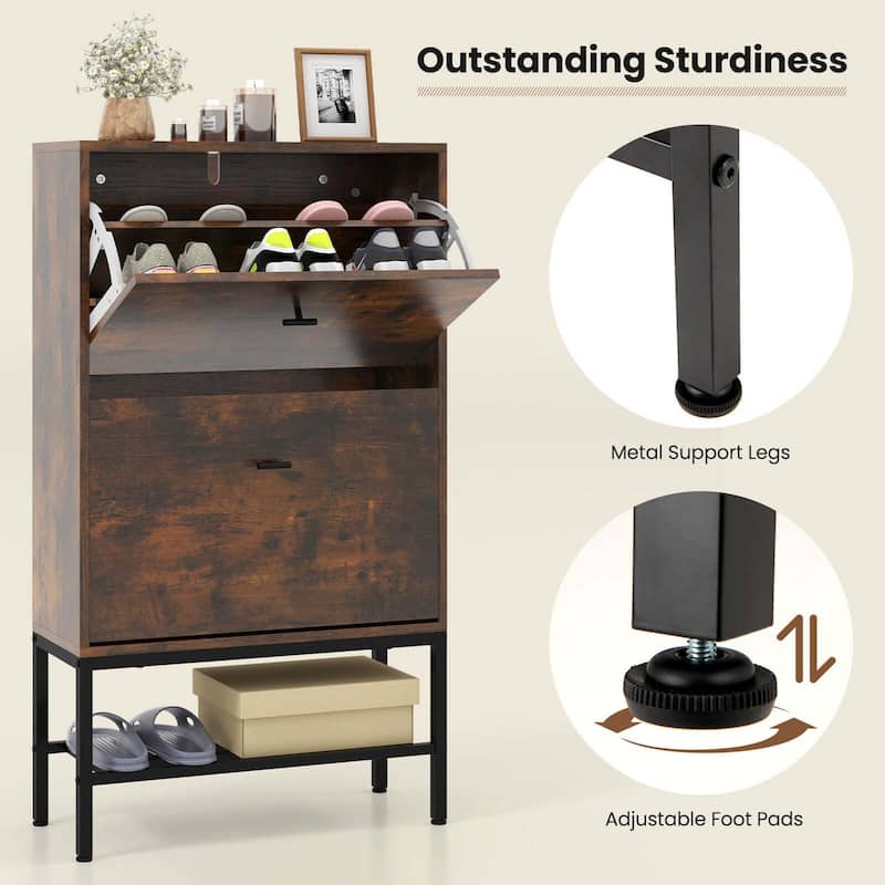 Costway Industrial Shoe Storage Cabinet with 2 Flip Drawers 1 Bottom - See Details