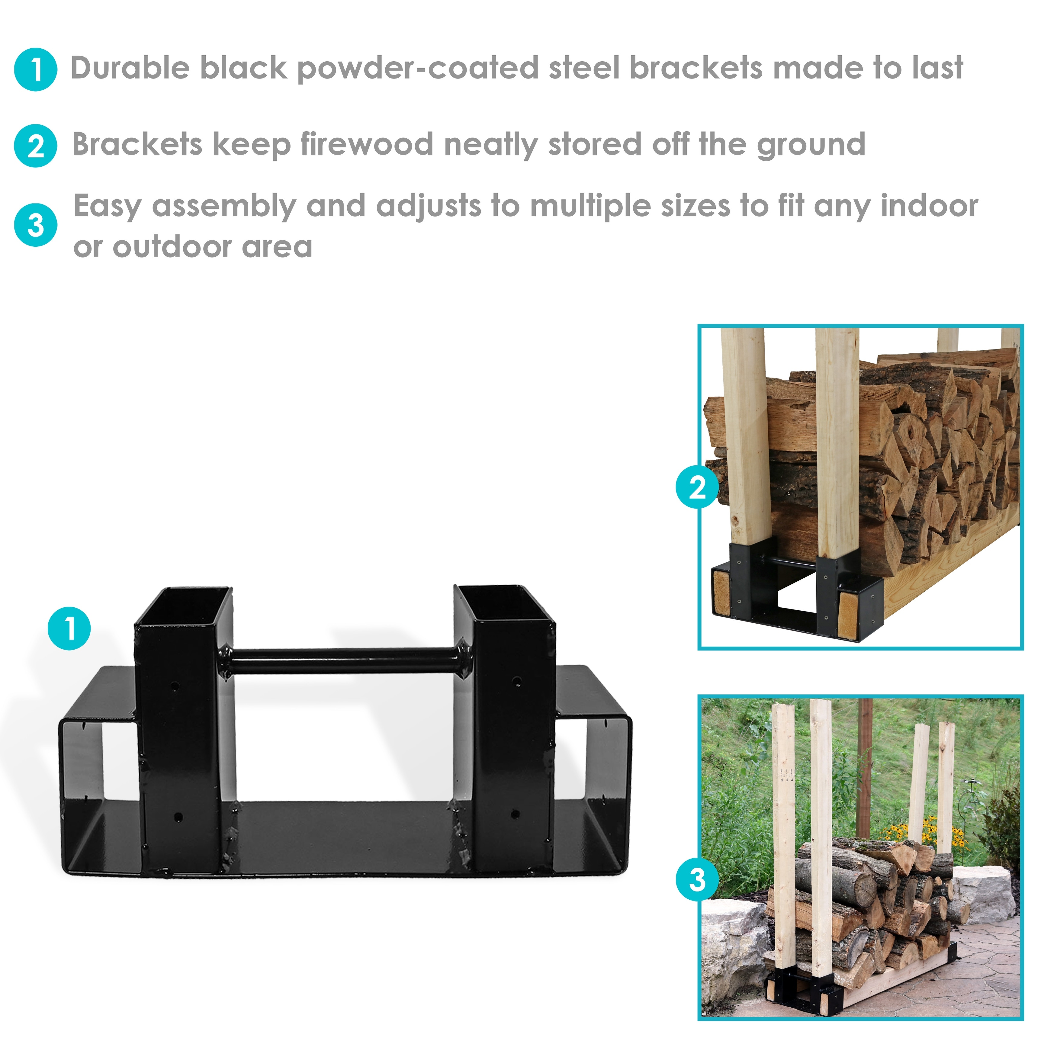 DIY Log Rack Brackets Kit Steel Outdoor Adjustable Wood Storage Holder