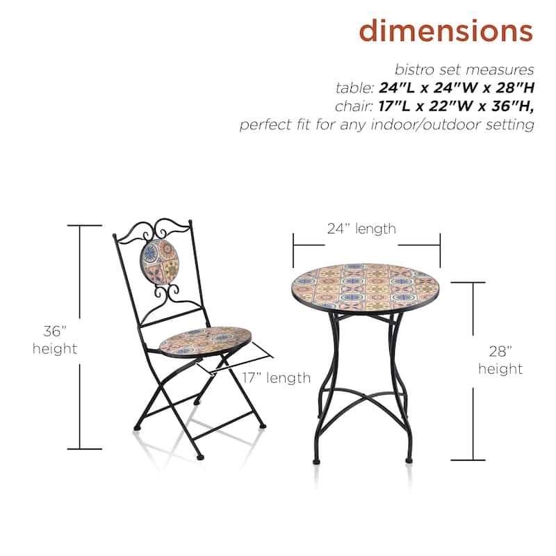 Alpine Corporation Indoor/Outdoor Mediterranean Tile Design Set Table and Chairs Patio Seating