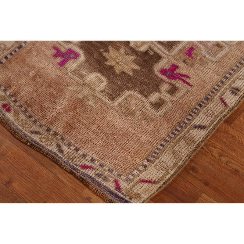 Hand Knotted Oriental 100% Wool Carpet Transitional Tribal Beige & Ivories Anatolian Area Rug - 2' 6'' X 1' 10''
