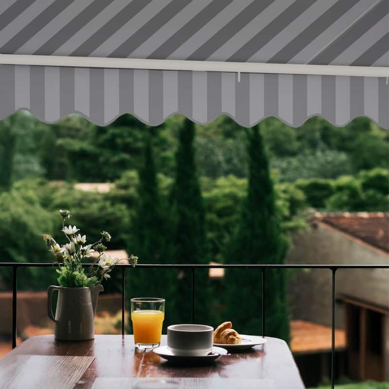 ALEKO Caribbean Motorized Patio Awning - White Frame - Seagull Gray & White Striped - 20 x 10 Feet