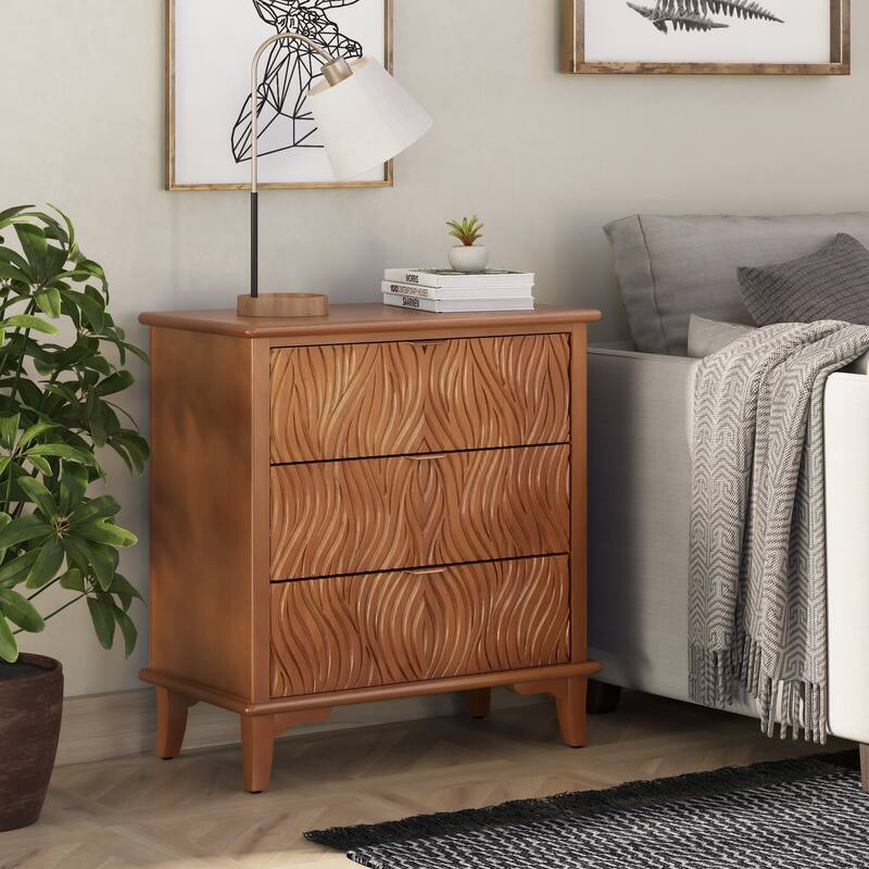 COZAYH Farmhouse Dresser, Accent Wooden Storage Cabinet with Sculpted Wave Drawer Fronts