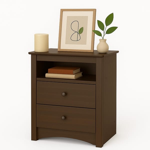 slide 2 of 17, Prepac Fremont 2 Drawer Nightstand: Elegant Bedroom Furniture, Bedside Table with Open Shelf, Espresso Brown - 2-drawer