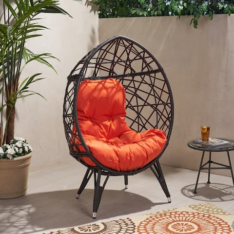 Palazzo Wicker Cushioned Teardrop Chair by Christopher Knight Home