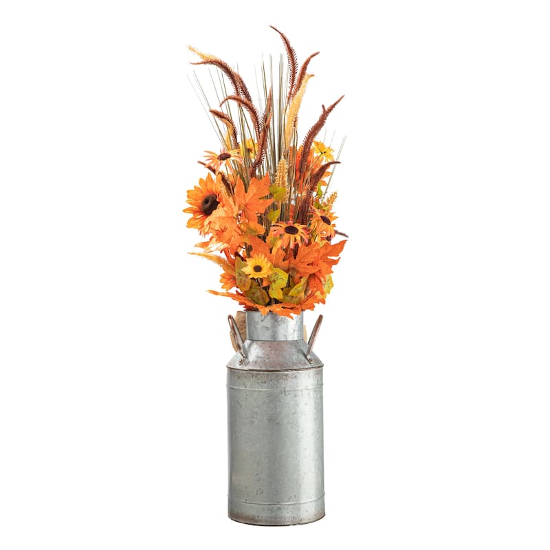 Glitzhome 3ft Fall Sunflower Leaf Potted Tree Thanksgiving Porch Decor