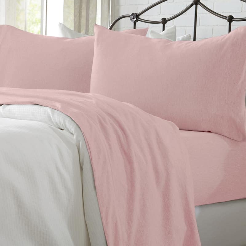 Linery & Co. Heathered Melange Cotton Jersey Knit Sheet Set - California King - Pink