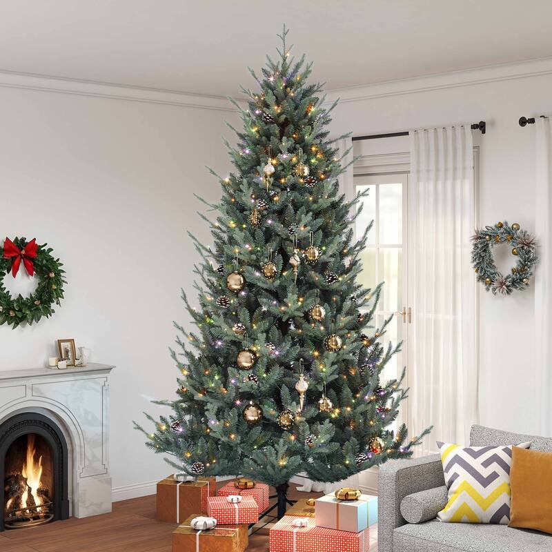 6/7.5FT Pre-Decorated Artificial Hinged Holiday Xmas Tree with 51 Pine Cones