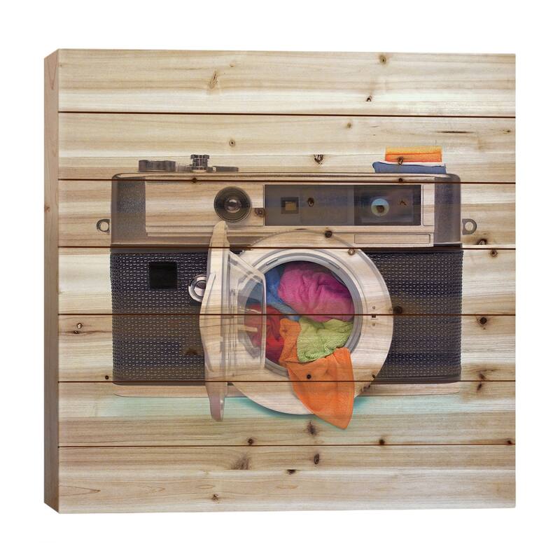 Washing Camera Print On Wood by Paul Fuentes - Multi-Color - 26x26x1.5