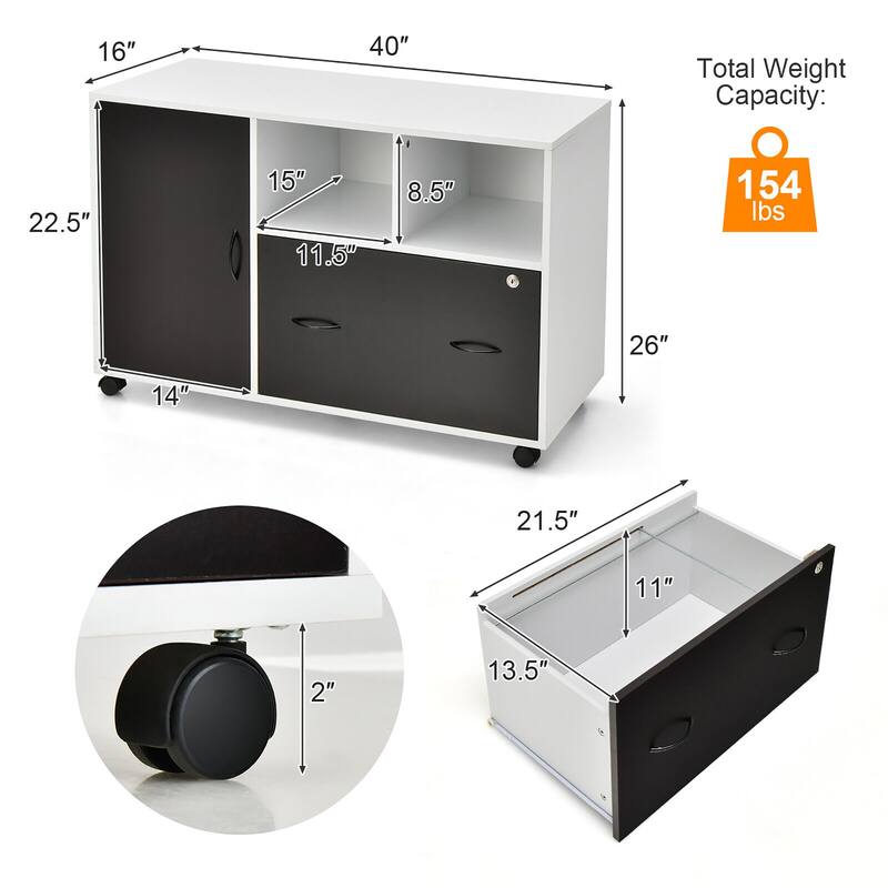 Gymax Mobile File Cabinet Lockable Lateral Filing Shelves for Letter /
